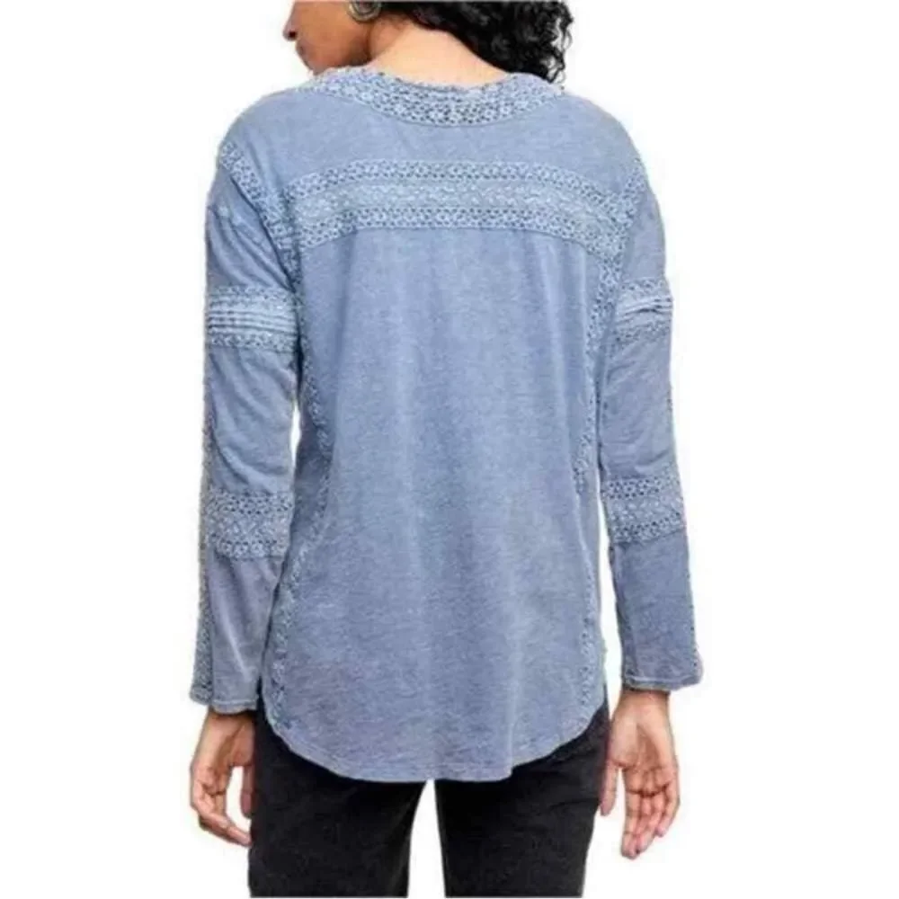 Free People Boy Meets Crochet Long Sleeve Top NWT